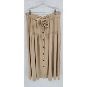 Boho Linen Blend Maxi Skirt Size Medium Pleated Button Up Cottagecore Prairie